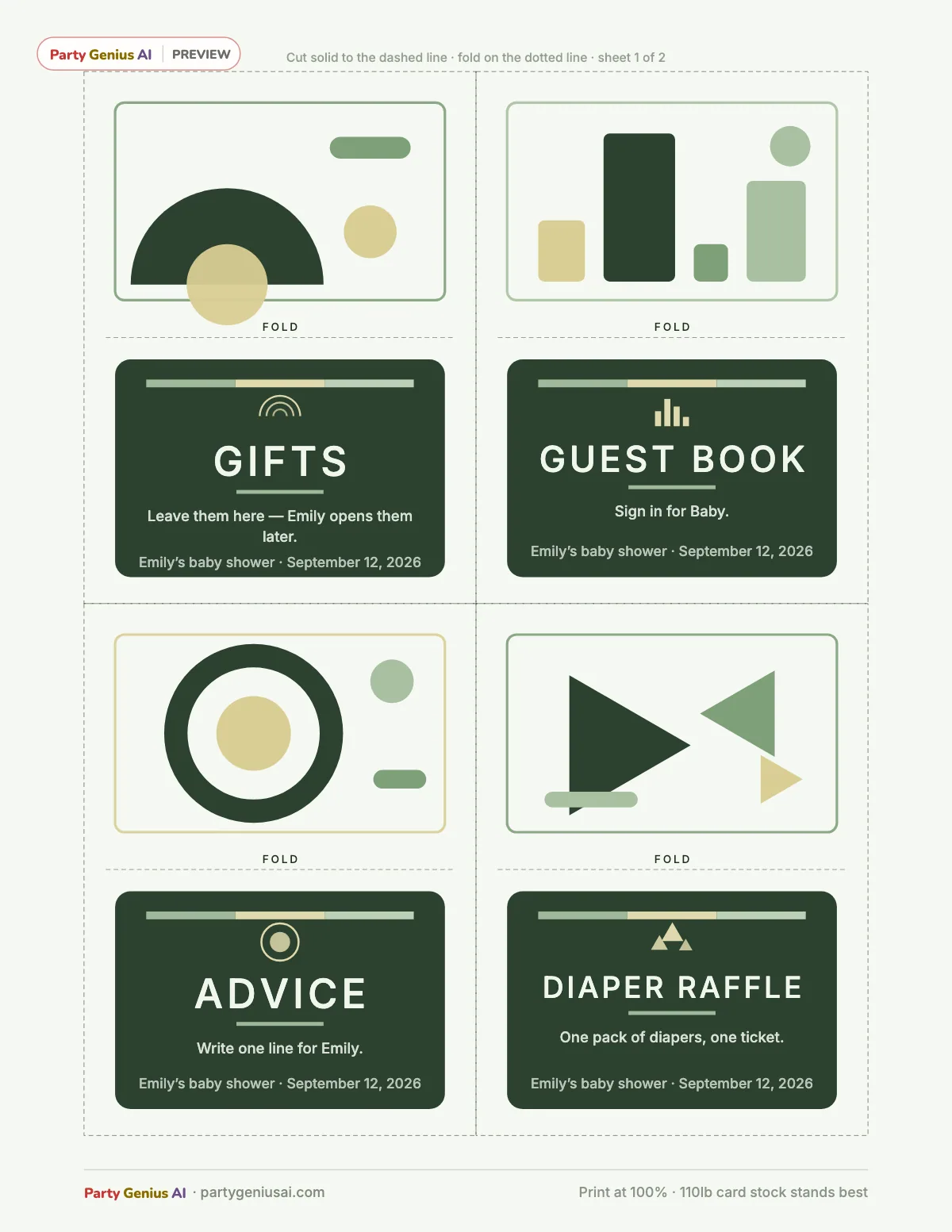 Table Tents — Modern Geometric — watermarked sample